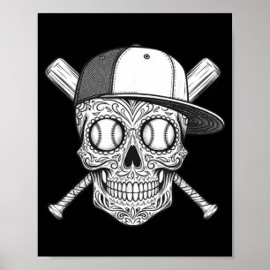 Cool Latino Mexican Sugar Skull Baseball Halloween Poster