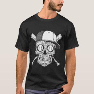 Cool Latino Mexican Sugar Skull Baseball Halloween T-Shirt