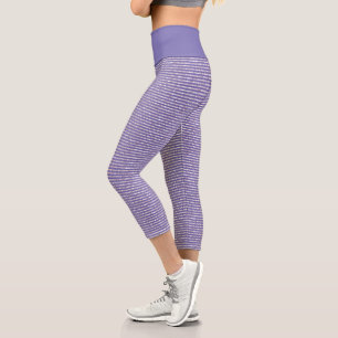Cool Lavender Lilac Thin Horizontal Stripe Pattern Capri Leggings