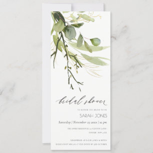 COOL LEAFY GREEN FOLIAGE WATERCOLOR BRIDAL SHOWER INVITATION