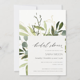COOL LEAFY GREEN FOLIAGE WATERCOLOR BRIDAL SHOWER INVITATION