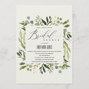 COOL LEAFY GREEN FOLIAGE WATERCOLOR BRIDAL SHOWER INVITATION