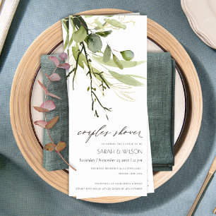 COOL LEAFY GREEN FOLIAGE WATERCOLOR COUPLES SHOWER INVITATION