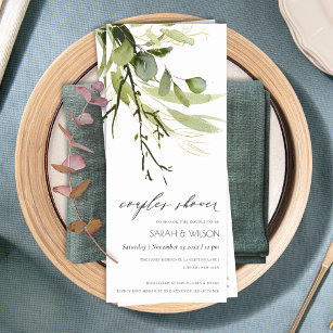 COOL LEAFY GREEN FOLIAGE WATERCOLOR COUPLES SHOWER INVITATION