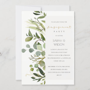 COOL LEAFY GREEN FOLIAGE WATERCOLOR ENGAGEMENT INVITATION