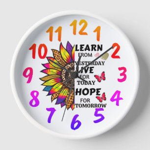 Cool Learn From Yesterday Quote Rainbow Sunflower  Clock