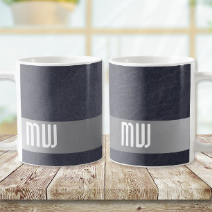 Cool Leather Metal Stripe Bold Monogram Coffee Mug