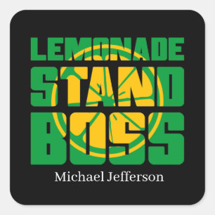 Cool lemonade stand boss add name square sticker