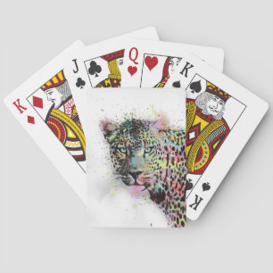 Cool leopard animal watercolor splatters paint playing cards