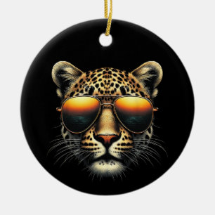 Cool Leopard Wearing Sunglasses Stylish Leopard  Ceramic Ornament