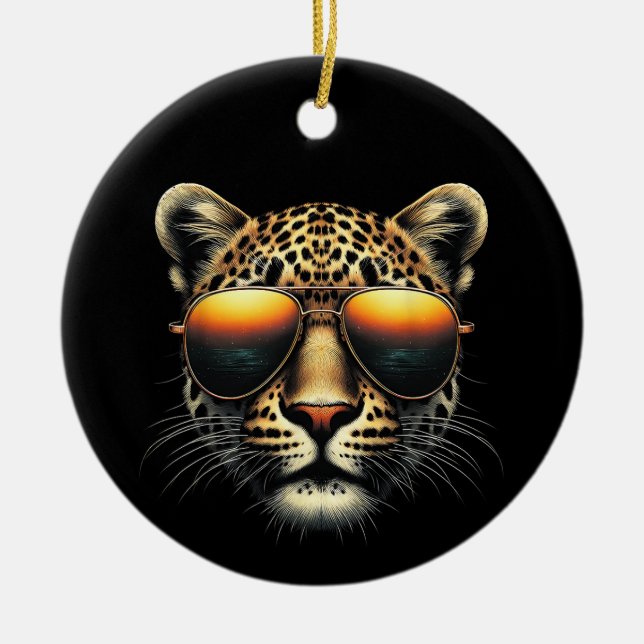 Cool Leopard Wearing Sunglasses Stylish Leopard  Ceramic Ornament (Front)