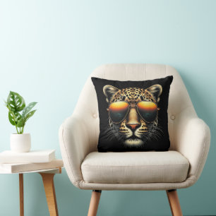 Cool Leopard Wearing Sunglasses Stylish Leopard Cushion