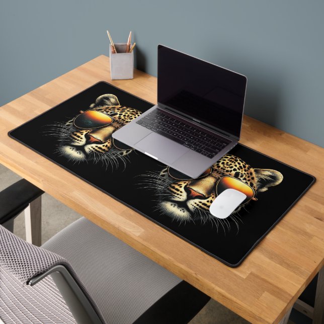 Cool Leopard Wearing Sunglasses Stylish Leopard  Desk Mat (Office 2)