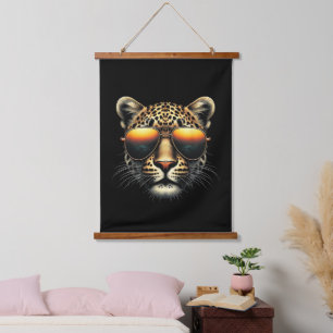 Cool Leopard Wearing Sunglasses Stylish Leopard Hanging Tapestry