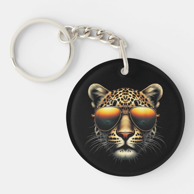 Cool Leopard Wearing Sunglasses Stylish Leopard  Key Ring (Front)
