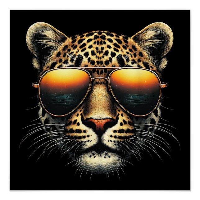 Cool Leopard Wearing Sunglasses Stylish Leopard  Poster (Front)