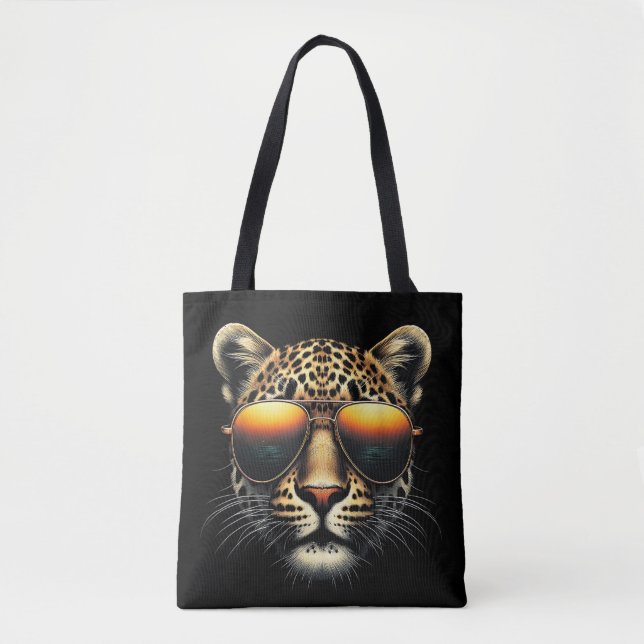 Cool Leopard Wearing Sunglasses Stylish Leopard  Tote Bag (Front)