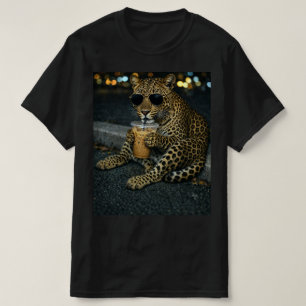 Cool Leopard With Sunglasses Iced Coffee  T-Shirt