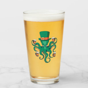 Cool Leprechaun Octopus and Beer St. Patrick's Day Glass