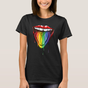 Cool Lgbt Pride Lip And Tongue  Funny Rainbow Colo T-Shirt