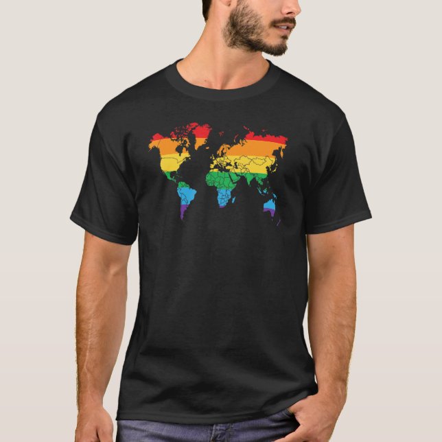 Cool Lgbt World Map   Rainbow Geography T-Shirt (Front)