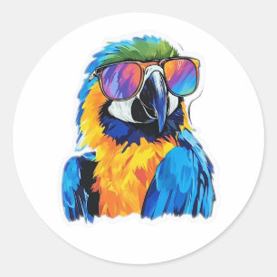 Cool LGBTQ+ Macaw wearing sunglasses Classic Round Sticker