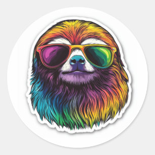 COOL LGBTQ+ SLOTH WEARING SUNGLASSES CLASSIC ROUND STICKER