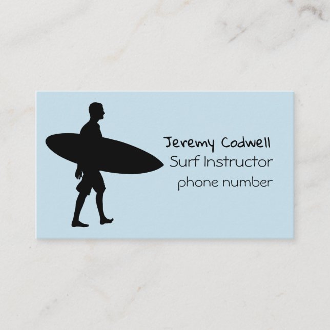 Cool Light Blue Surf Instructor Business Card (Front)