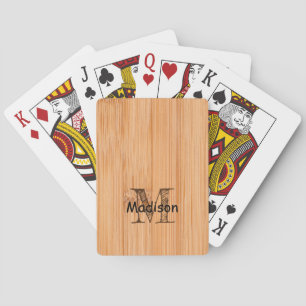 Cool light brown bamboo wood print Monogram Playing Cards
