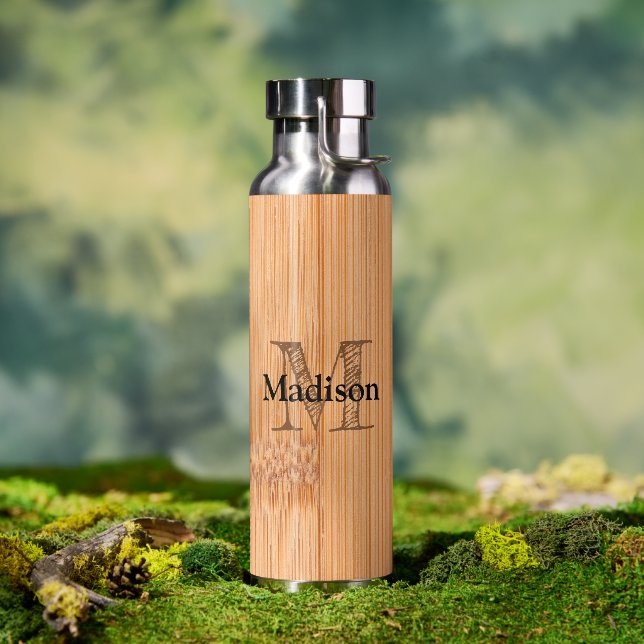 Cool light brown bamboo wood print   water bottle (Outdoor)