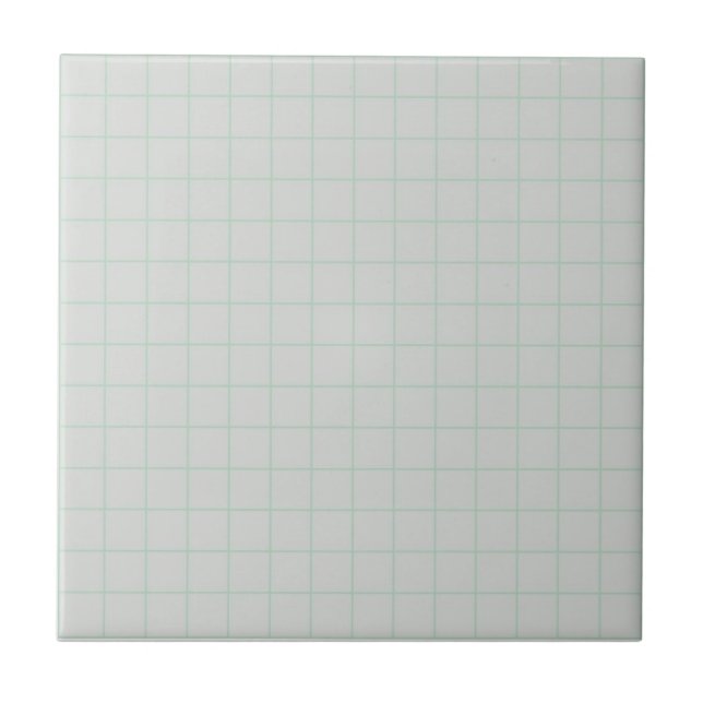 Cool Light Grey & Mint Green Chequered Retro  Ceramic Tile (Front)