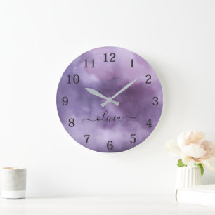 Cool Light Purple Black Gothic Style Large Clock