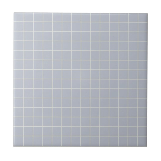 Cool Lilac & White Chequered Pattern Retro  Ceramic Tile (Front)