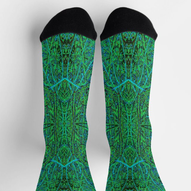 Cool Lime Green Abstract Branch Pattern Socks (Top)