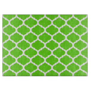 Cool Lime Green Moroccan Quatrefoil Pattern Cutting Board