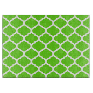 Cool Lime Green Moroccan Quatrefoil Pattern Cutting Board