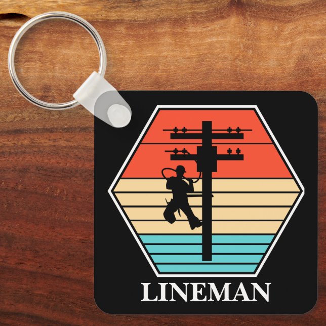 Cool Lineman Vintage Sunset  Key Ring (Front)