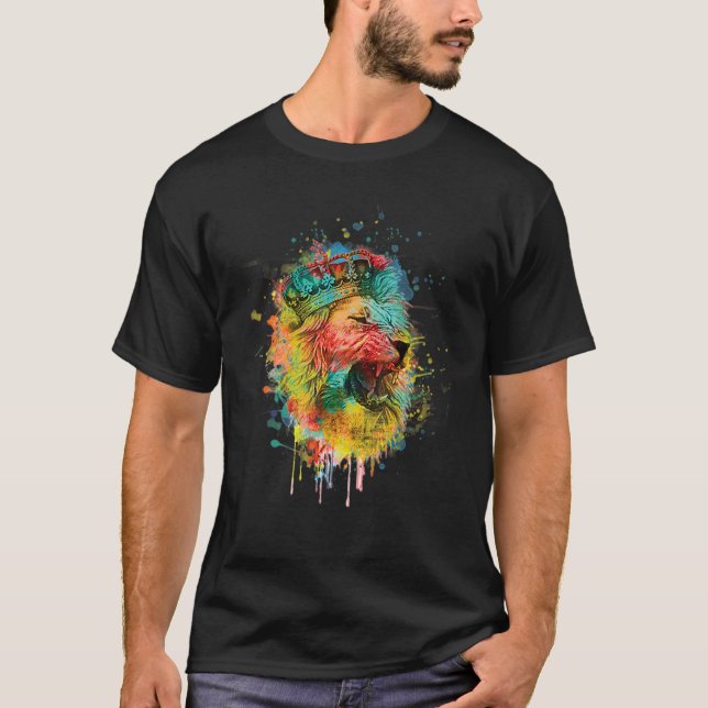 Cool Lion Head with Bright Colorful 6 T-Shirt (Front)