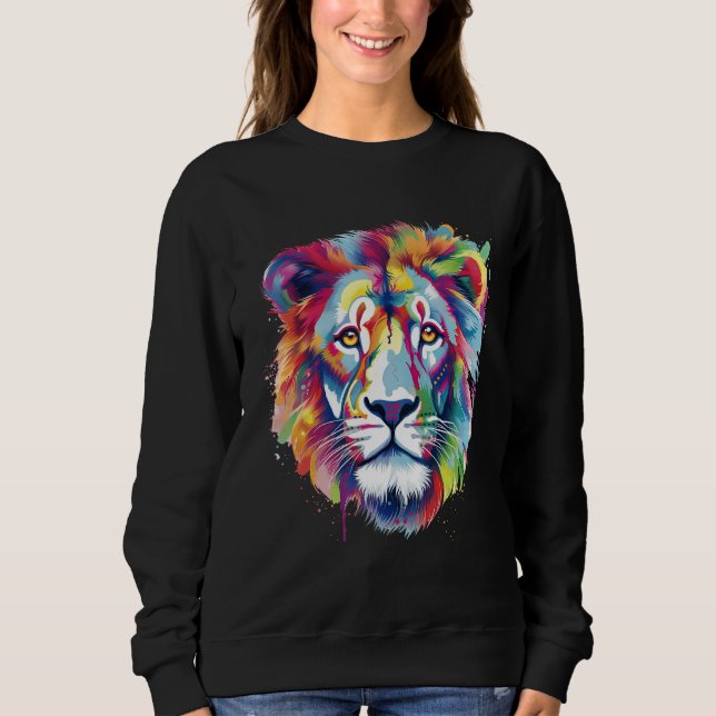 Cool Lion Head with Bright Colorful Sweatshirt (Front)