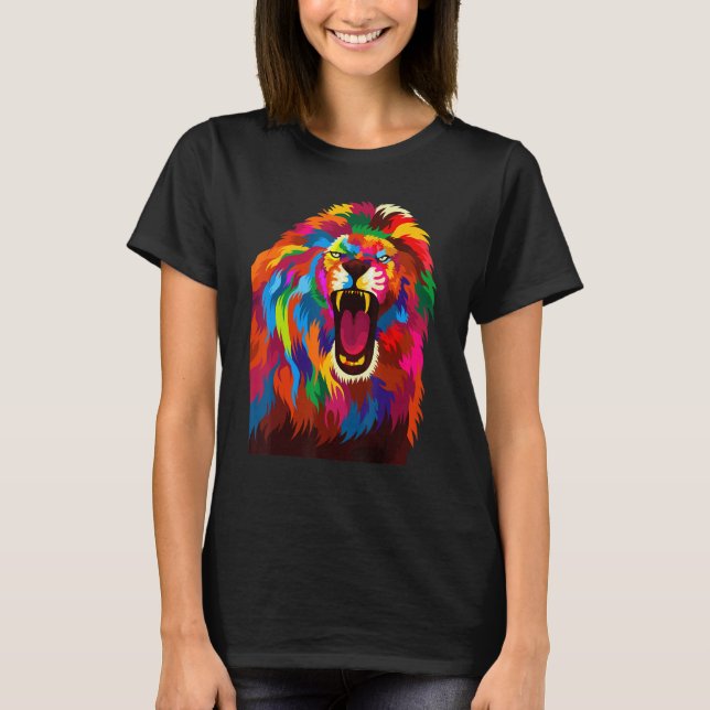 Cool Lion Head With Bright Colourful T-Shirt (Front)