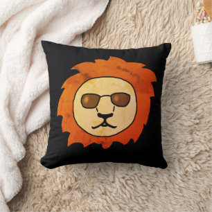 Cool Lion Head with Sunglasses Black Chic Cushion