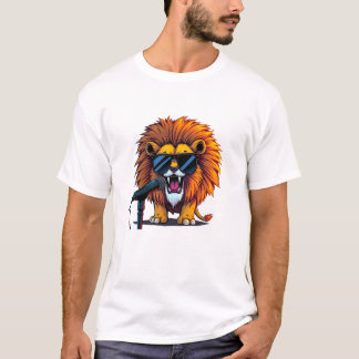 Cool Lion Singing with Microphone T-Shirt