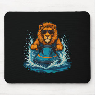 Cool Lion With Sungles Feline Jet Ski Rider Summer Mouse Pad