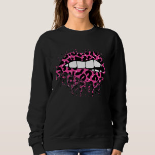 Cool Lips Bite Kiss Me Leopard Print Cheetah Valen Sweatshirt