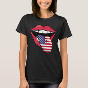 Cool Lips Red Tongue American Usa Flag Patriotic 4 T-Shirt