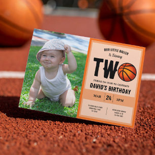 Cool Little Baller Basketball Photo 2nd Birthday Invitation