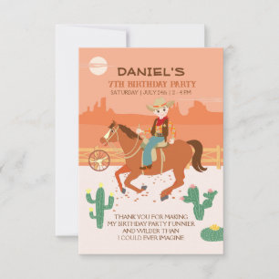 Cool little cowboy and horse Birthday Party Thank You Card