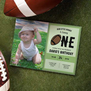 Cool Little Rookie Football Photo 1st Birthday Invitation