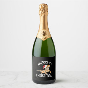 Cool Lizard Reptile with Christmas Hat Sparkling Wine Label