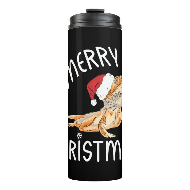 Cool Lizard Reptile with Christmas Hat   Thermal Tumbler (Front)